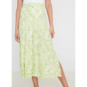 Faithfull the Brand Lime Green Tie Dye Pleated Midi Skirt with Side Slit Size 8